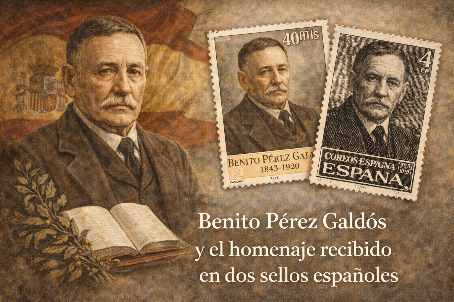 Benito Pérez Galdós y el homenaje recibido en dos sellos españoles
