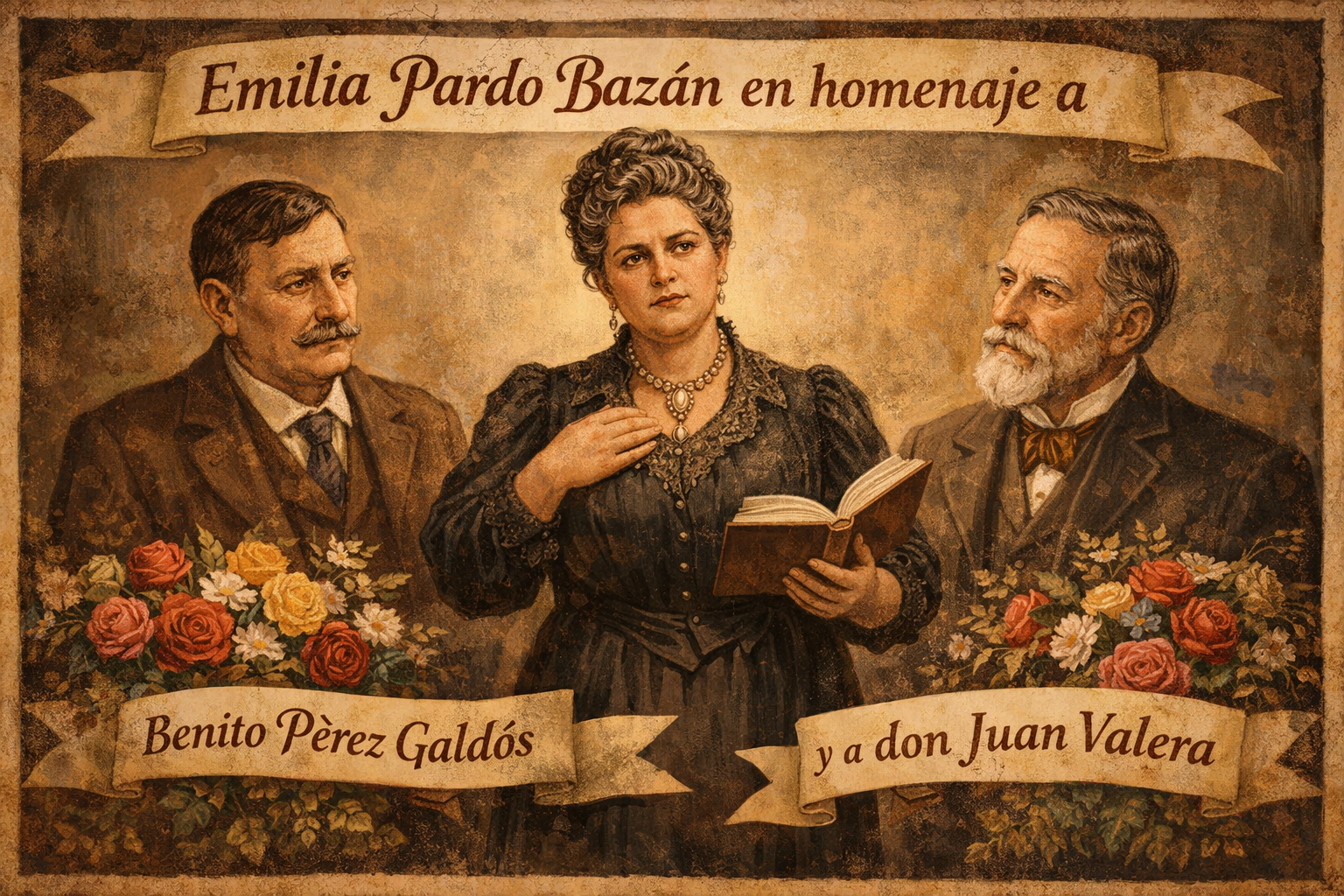 Homenaje de Emilia Pardo Bazán a Benito Pérez Galdós y a don Juan Valera