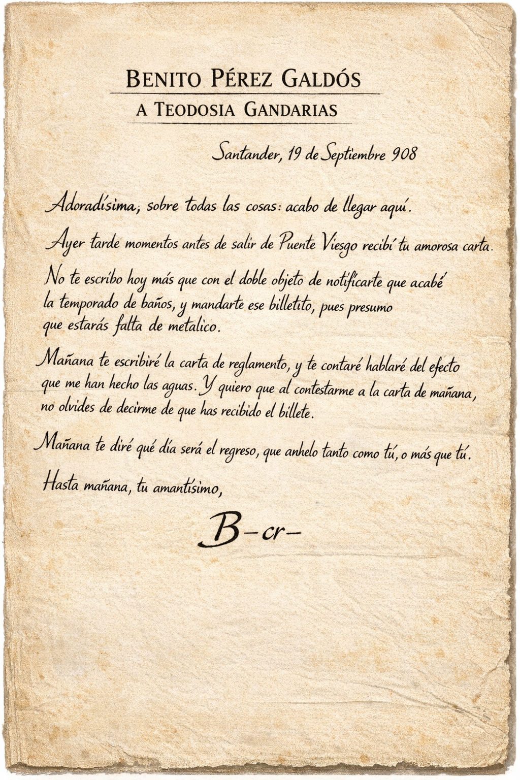 Correspondencia de Benito Pérez Galdós a Teodosia Gandarias