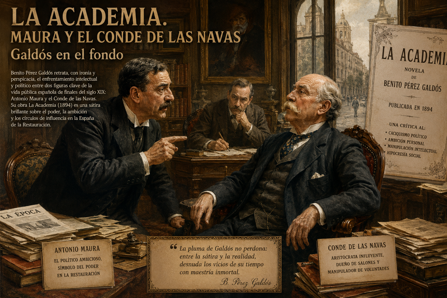La Academia, Maura y El conde de las Navas           (Galdós, en el fondo)
