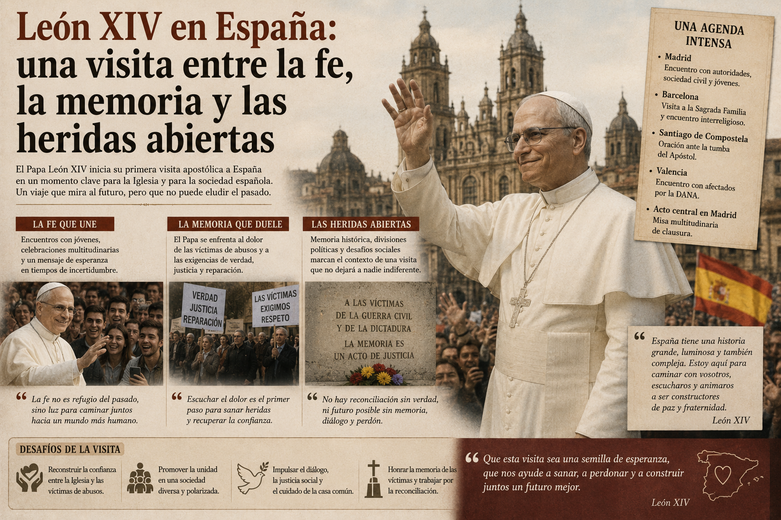 León XIV en España: una visita entre la fe, la memoria y las heridas abiertas