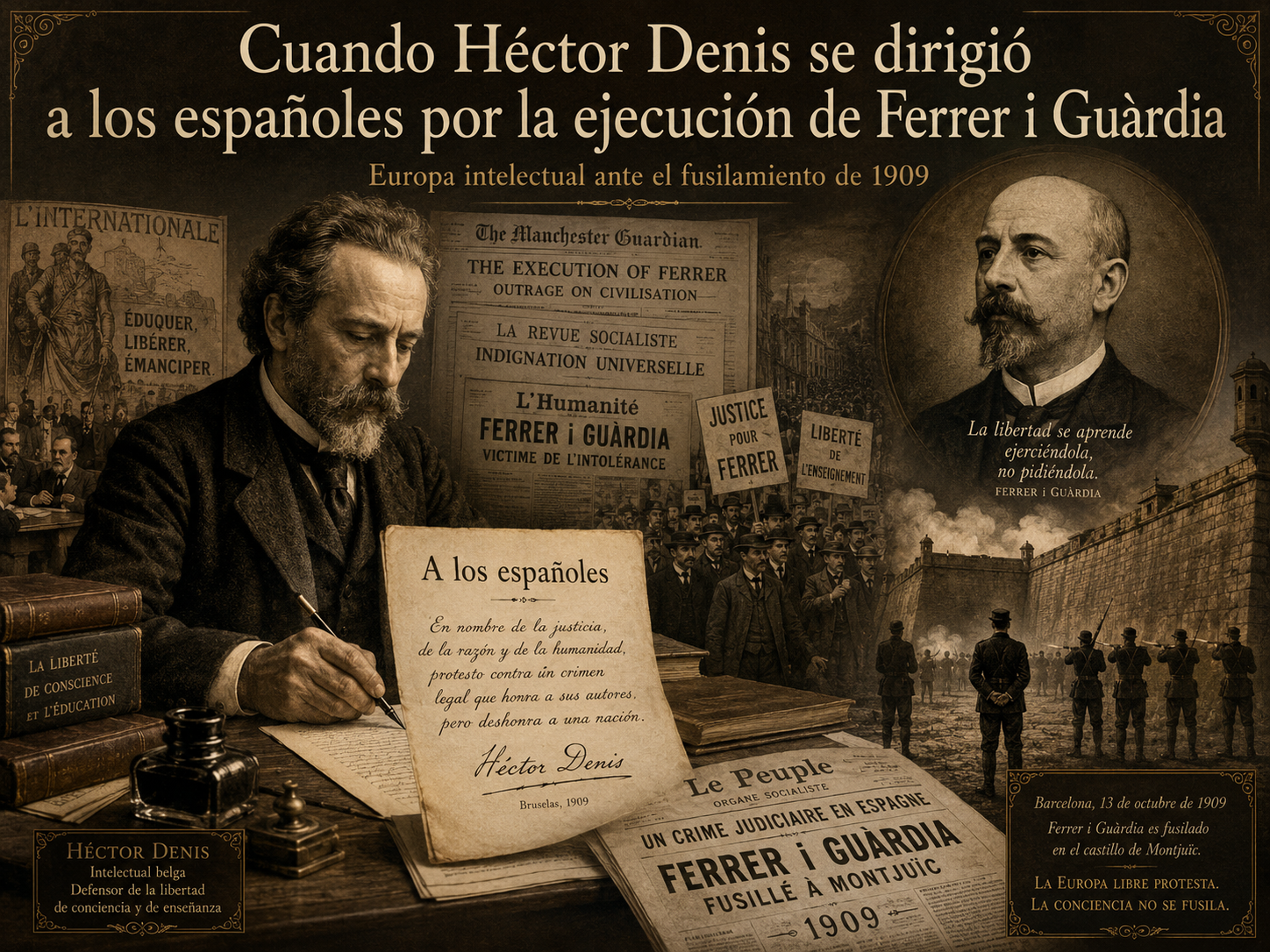 Cuando Hector Denis se dirigió a los españoles por la ejecución de Ferrer i Guàrdia